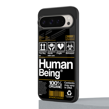 human being label back phone cover | glass case for google pixel 9 pro