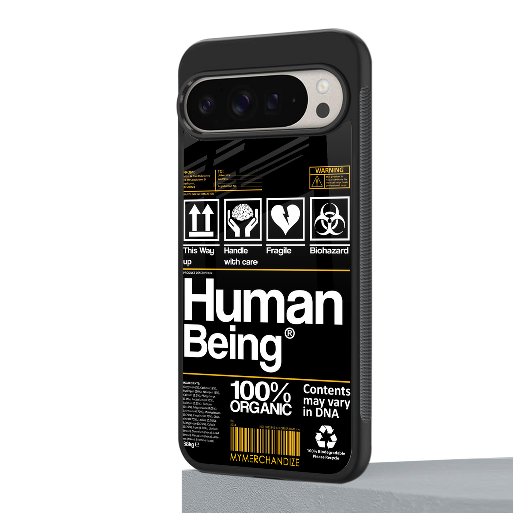 human being label back phone cover | glass case for google pixel 9 pro xl