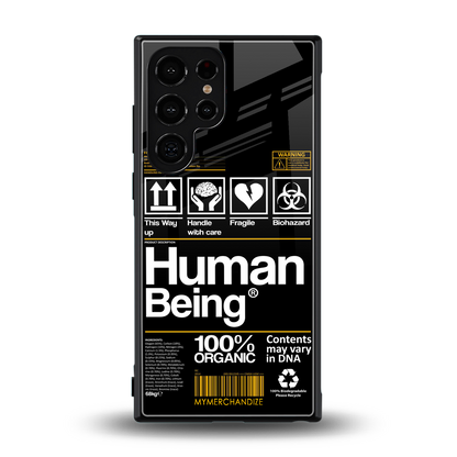 human being label back phone cover | glass case for samsung galaxy s23 ultra
