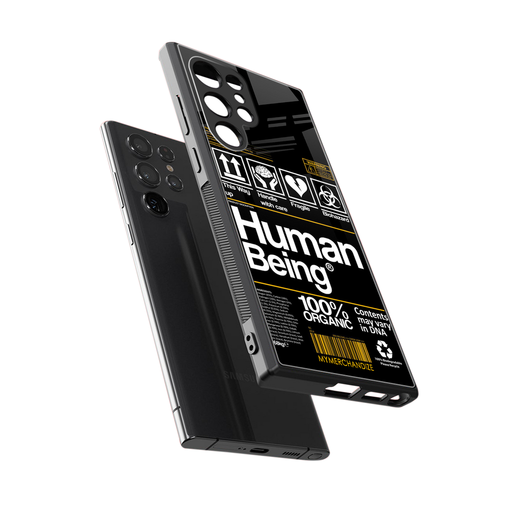 human being label back phone cover | glass case for samsung galaxy s23 ultra