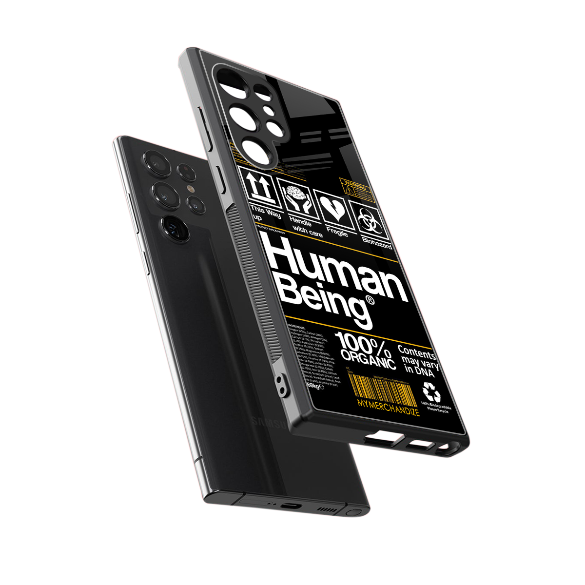 human being label back phone cover | glass case for samsung galaxy s23 ultra