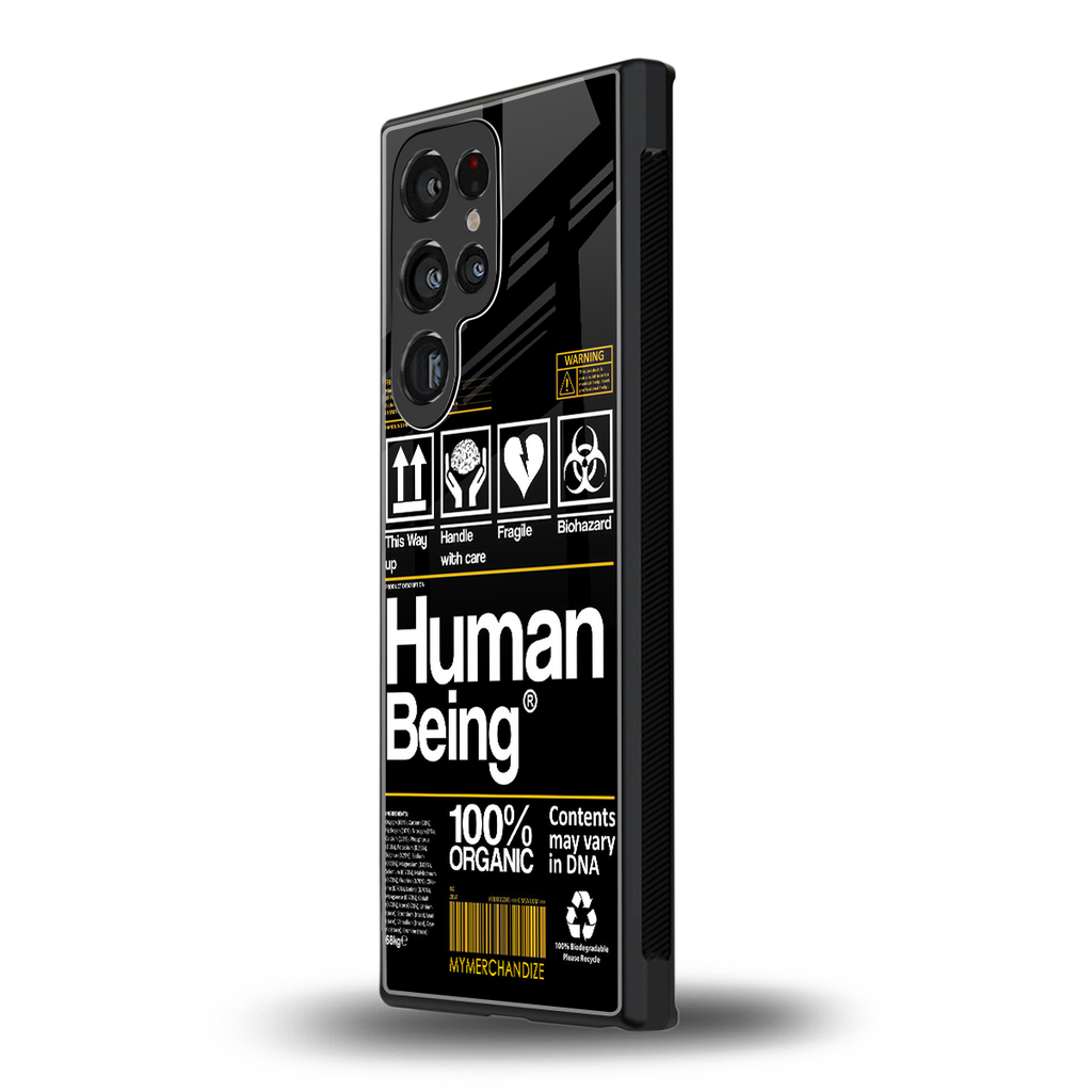 human being label back phone cover | glass case for samsung galaxy s23 ultra