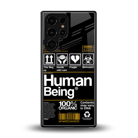 human being label back phone cover | glass case for samsung galaxy s25 ultra