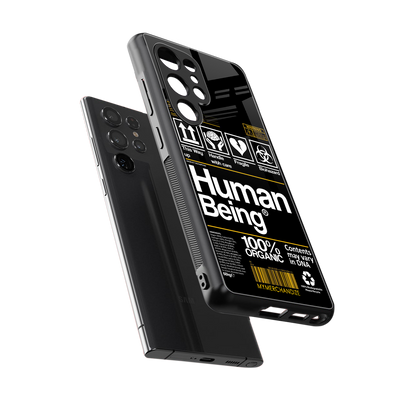 human being label back phone cover | glass case for samsung galaxy s25 ultra