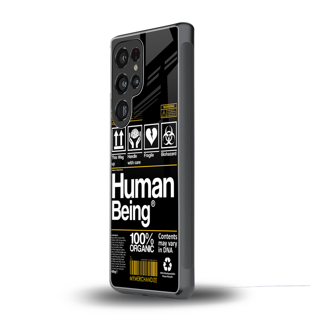 human being label back phone cover | glass case for samsung galaxy s25 ultra