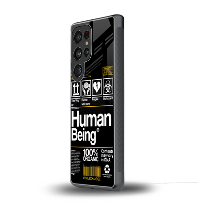 human being label back phone cover | glass case for samsung galaxy s25 ultra