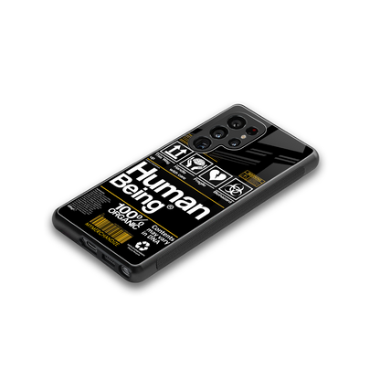 human being label back phone cover | glass case for samsung galaxy s25 ultra