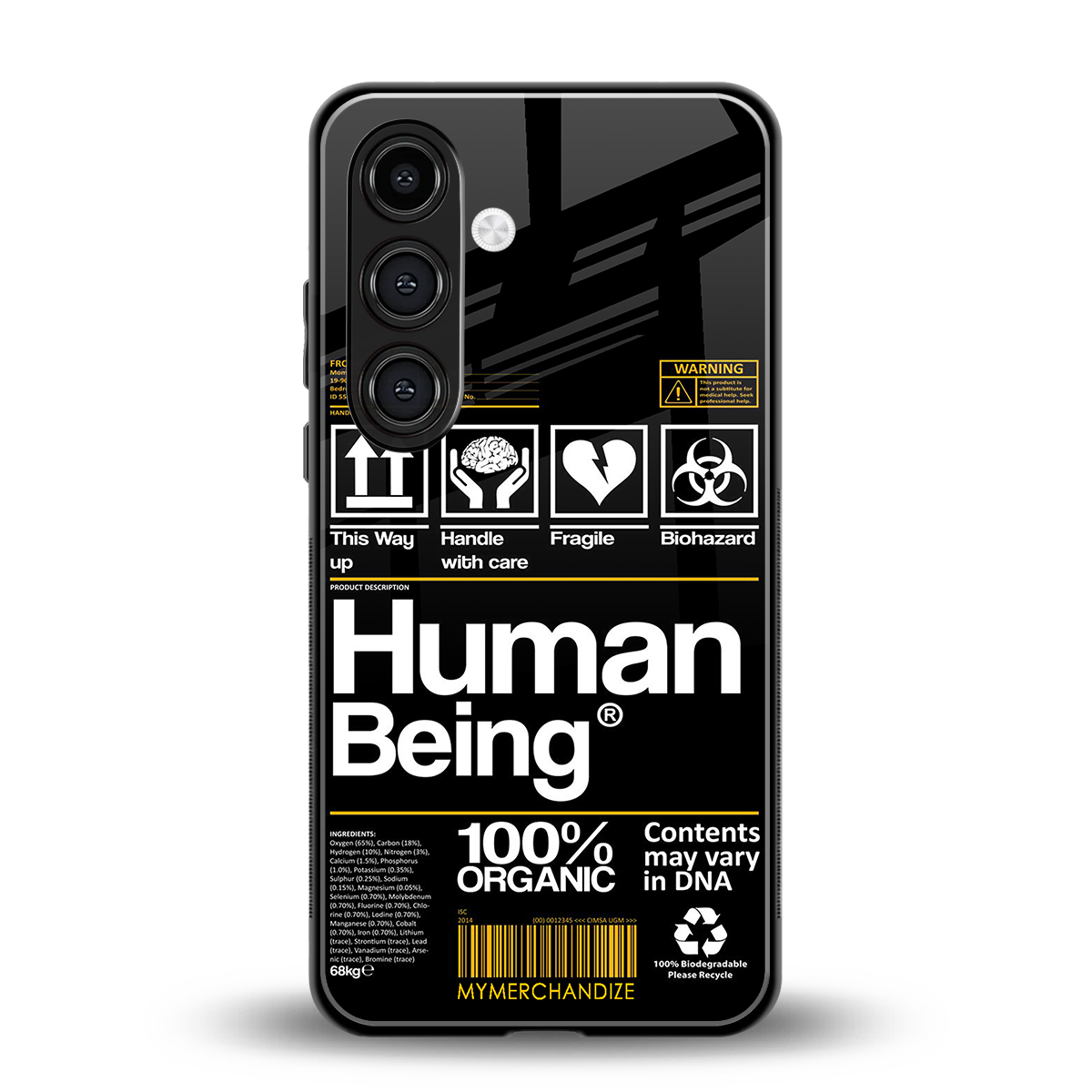 human being label back phone cover | glass case for samsung galaxy s25 plus