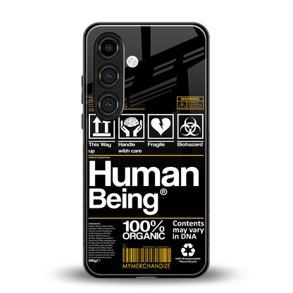 human being label back phone cover | glass case for samsung galaxy s24 plus
