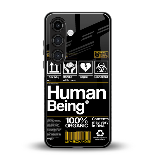 human being label back phone cover | glass case for samsung galaxy s24 fe