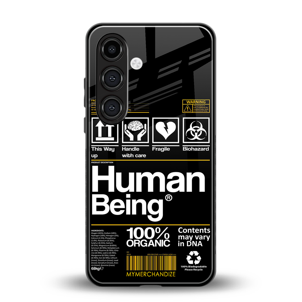 human being label back phone cover | glass case for samsung galaxy s23 plus