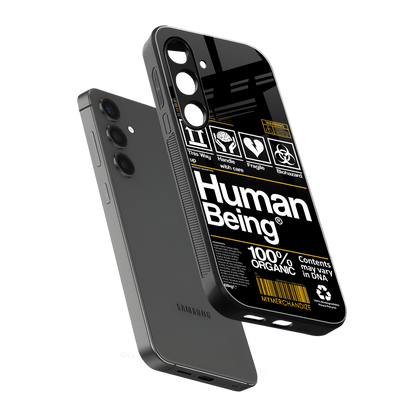 human being label back phone cover | glass case for samsung galaxy s24 plus