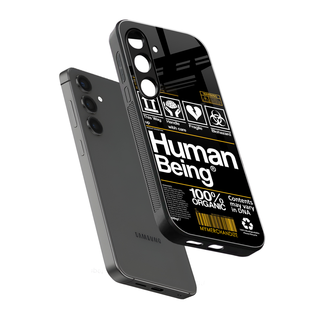 human being label back phone cover | glass case for samsung galaxy s23 plus