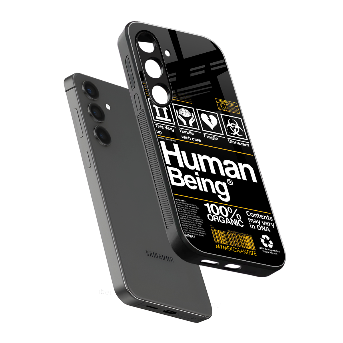 human being label back phone cover | glass case for samsung galaxy s23 plus