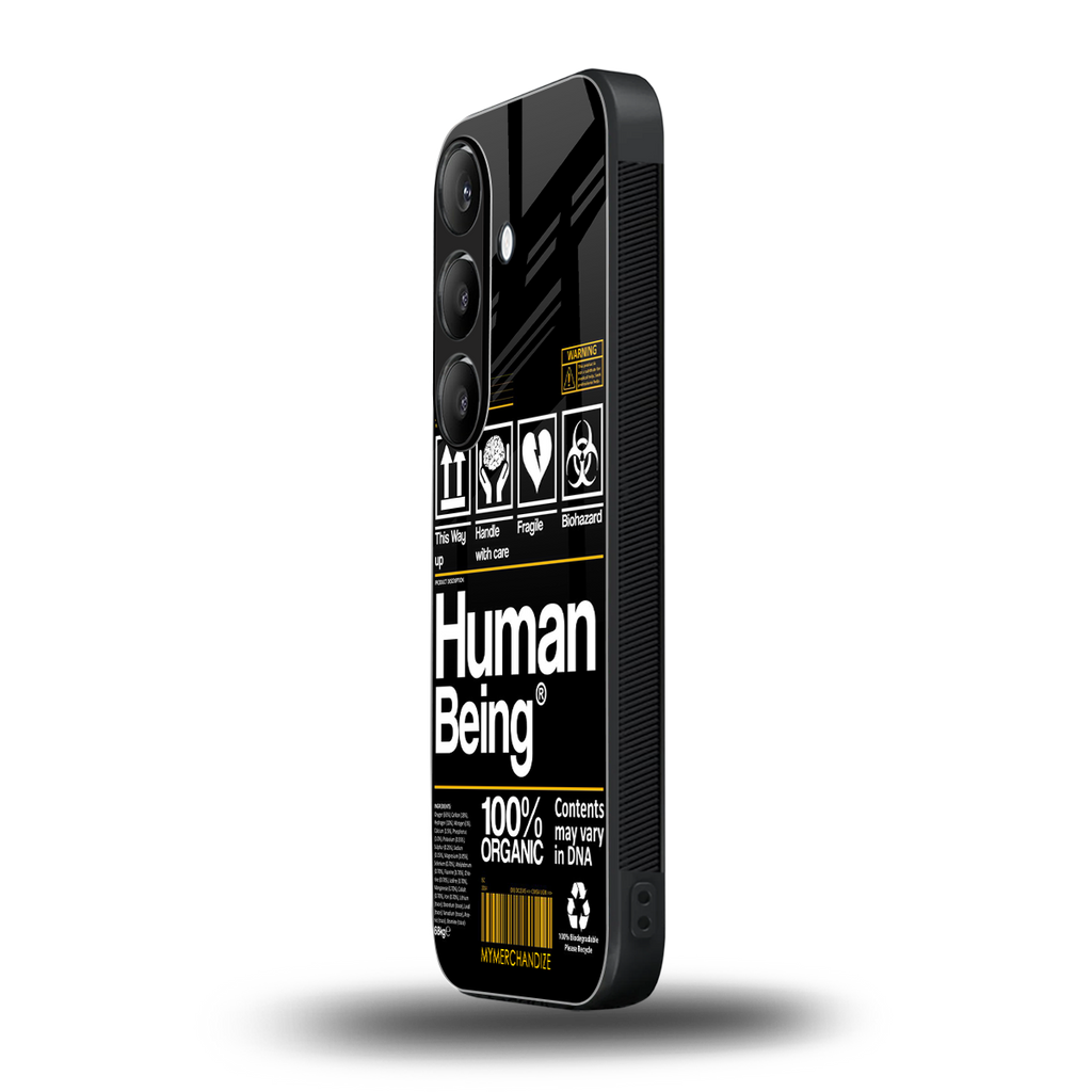human being label back phone cover | glass case for samsung galaxy s23 plus