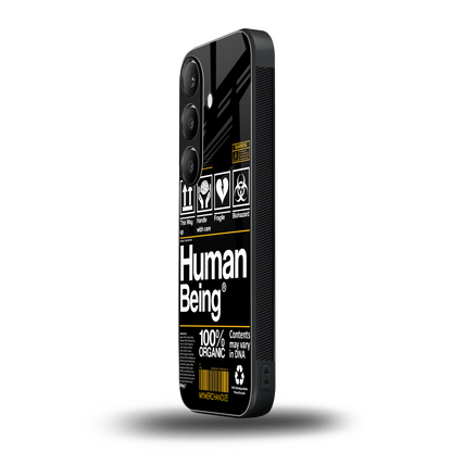 human being label back phone cover | glass case for samsung galaxy s23 plus