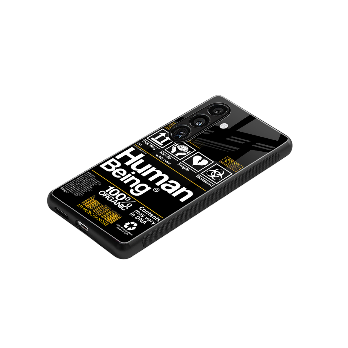 human being label back phone cover | glass case for samsung galaxy s24 fe