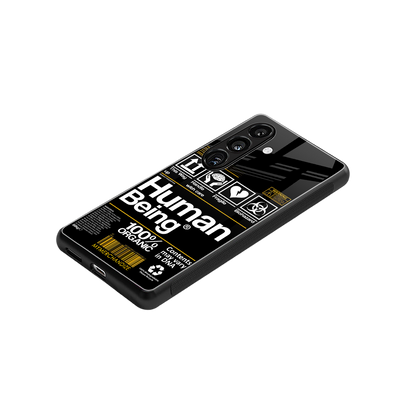 human being label back phone cover | glass case for samsung galaxy s24 fe