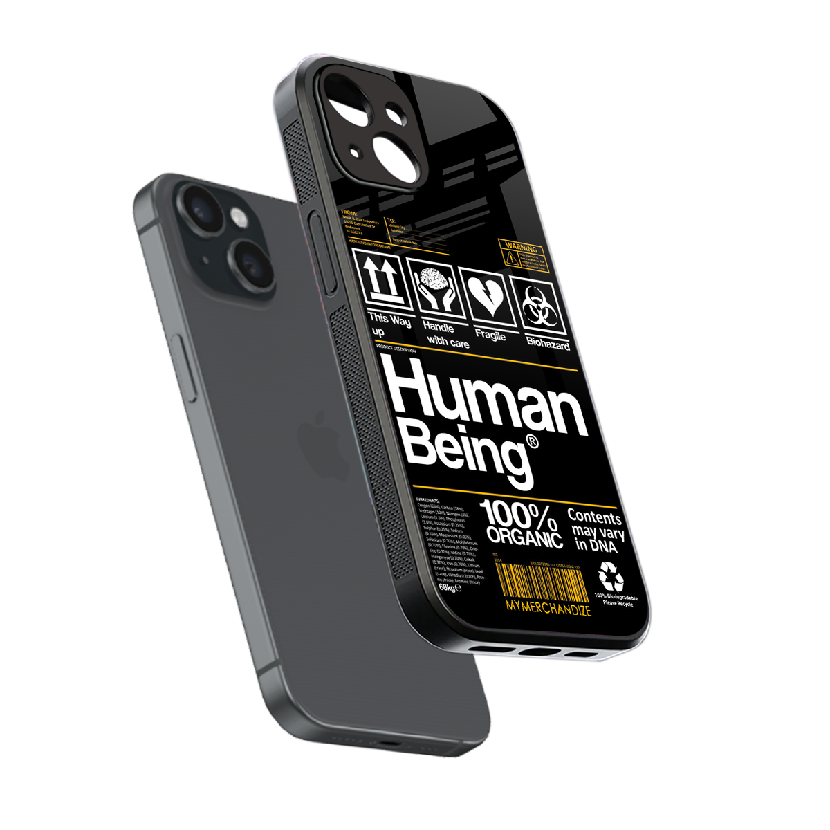 human being label back phone cover | glass case for iphone 15