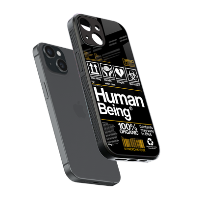 human being label back phone cover | glass case for iphone 14