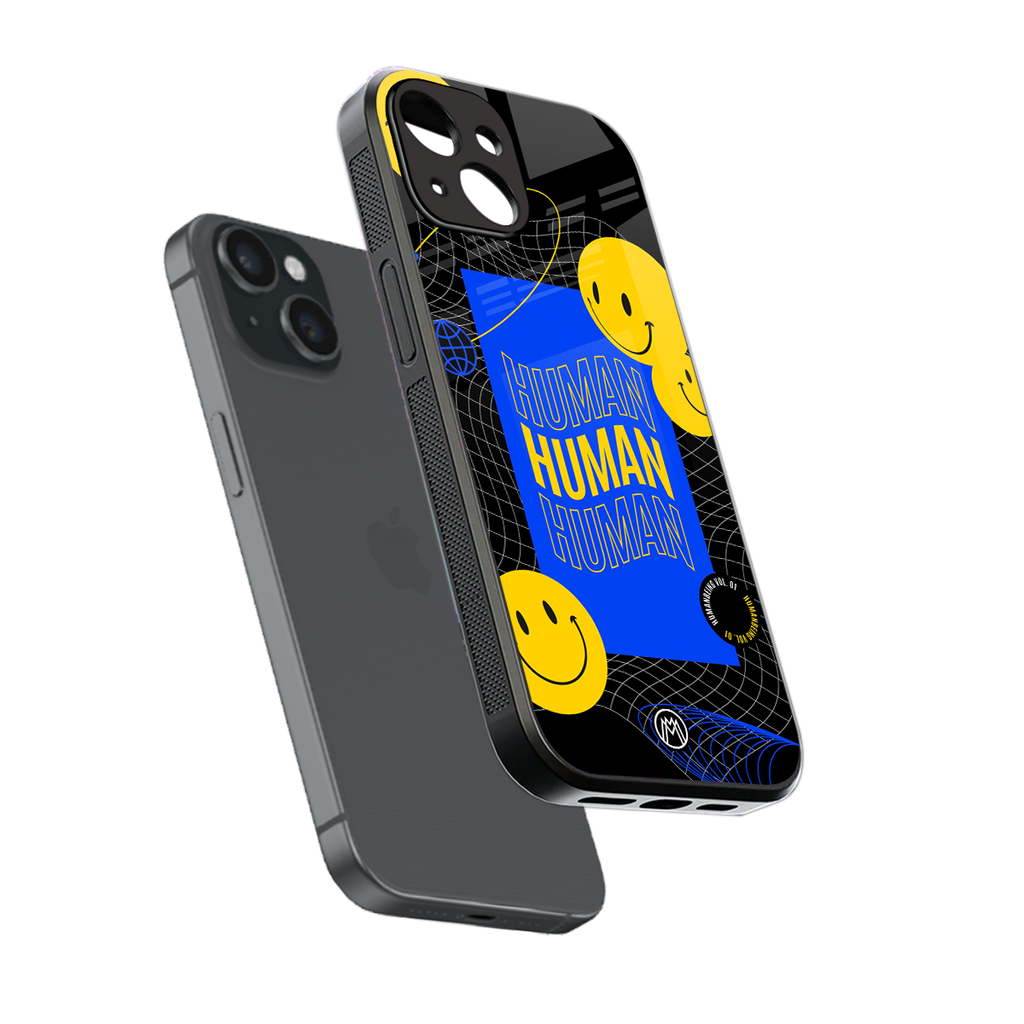 human being back phone cover | glass case for iphone 15