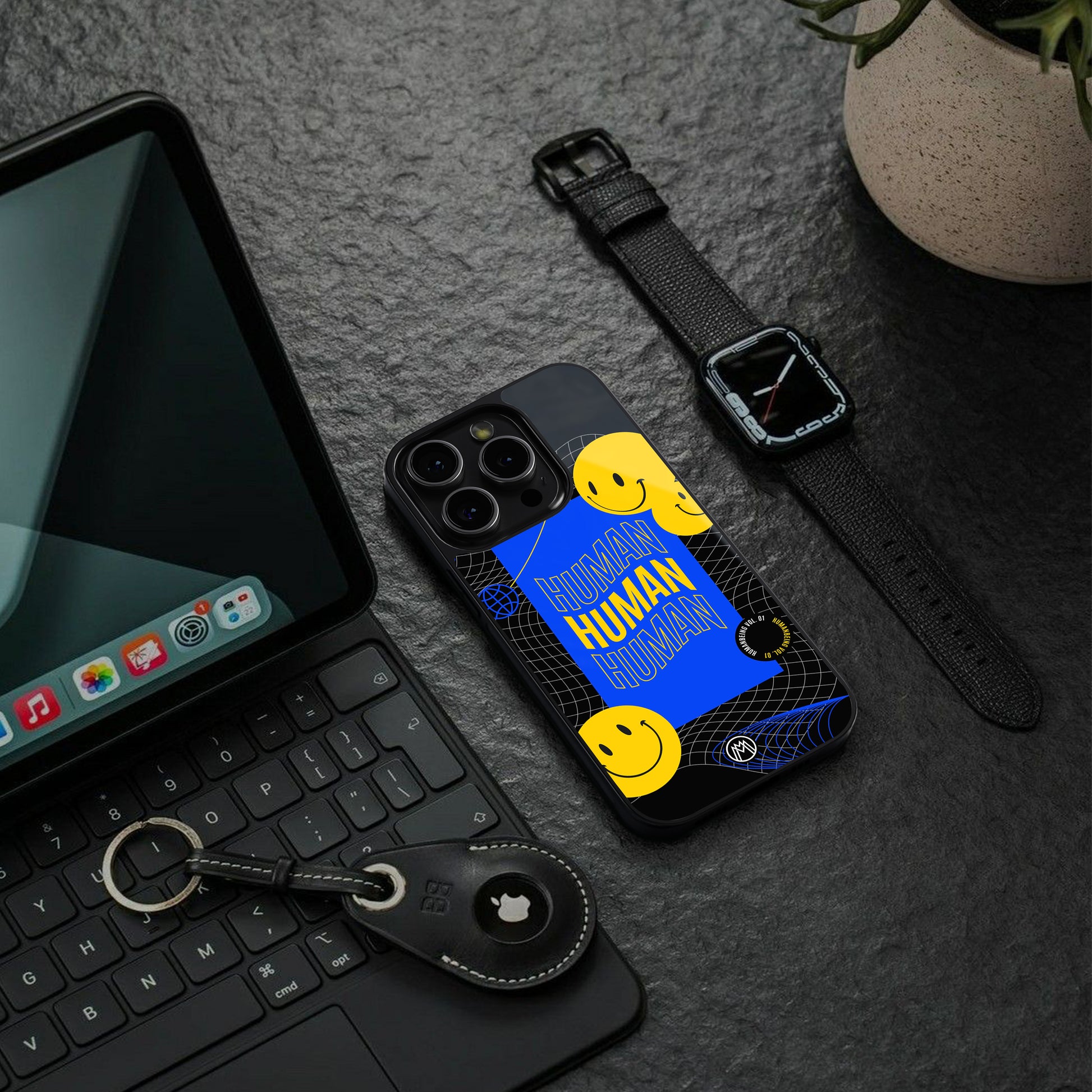 human being back phone cover | glass case for iphone 16 pro