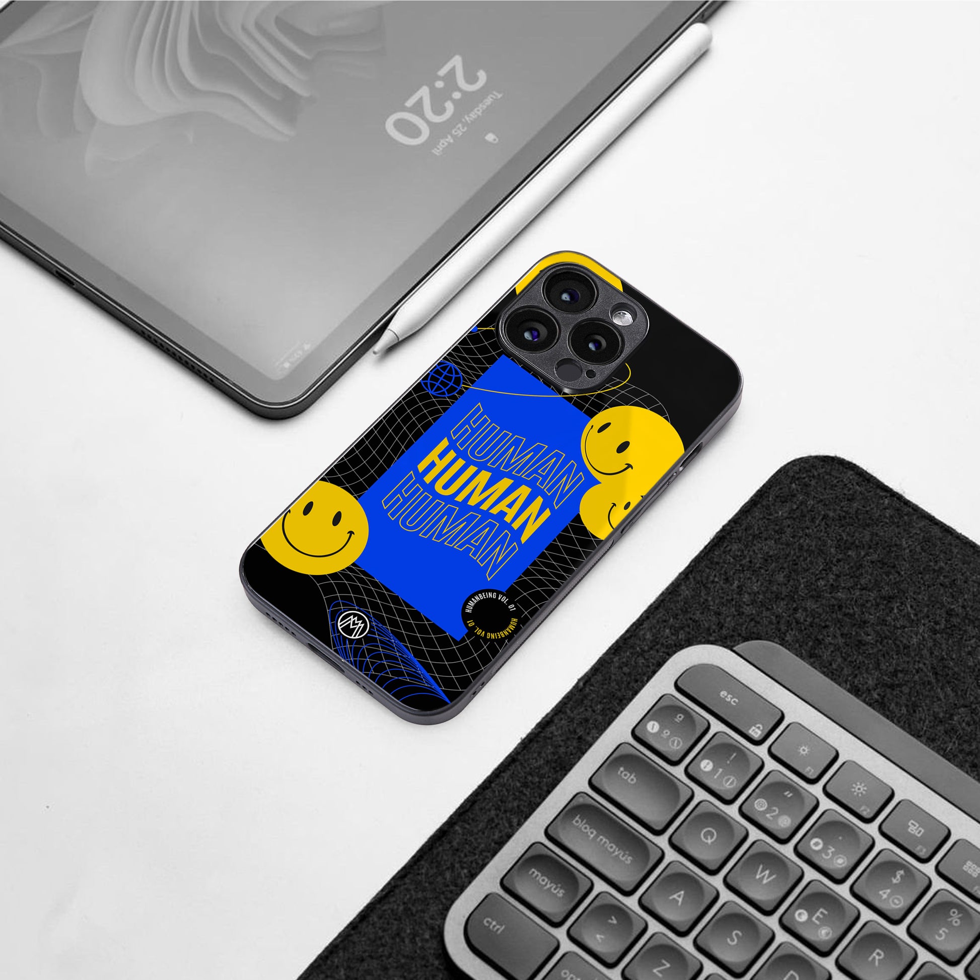 human being back phone cover | glass case for iphone 16 pro max