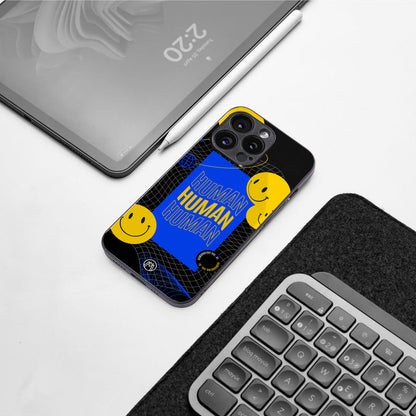 human being back phone cover | glass case for iphone 16 pro max