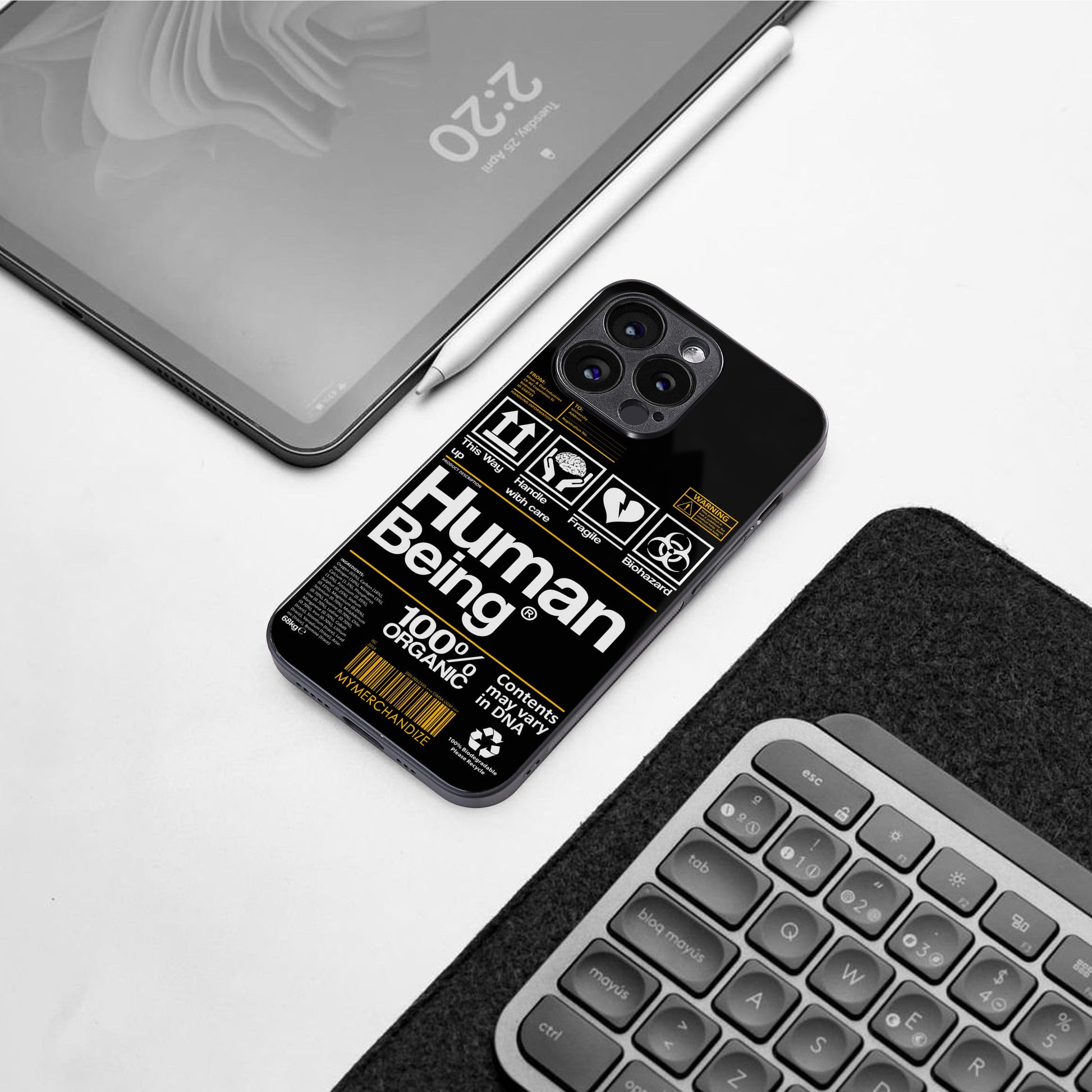 human being label back phone cover | glass case for iphone 16 pro max