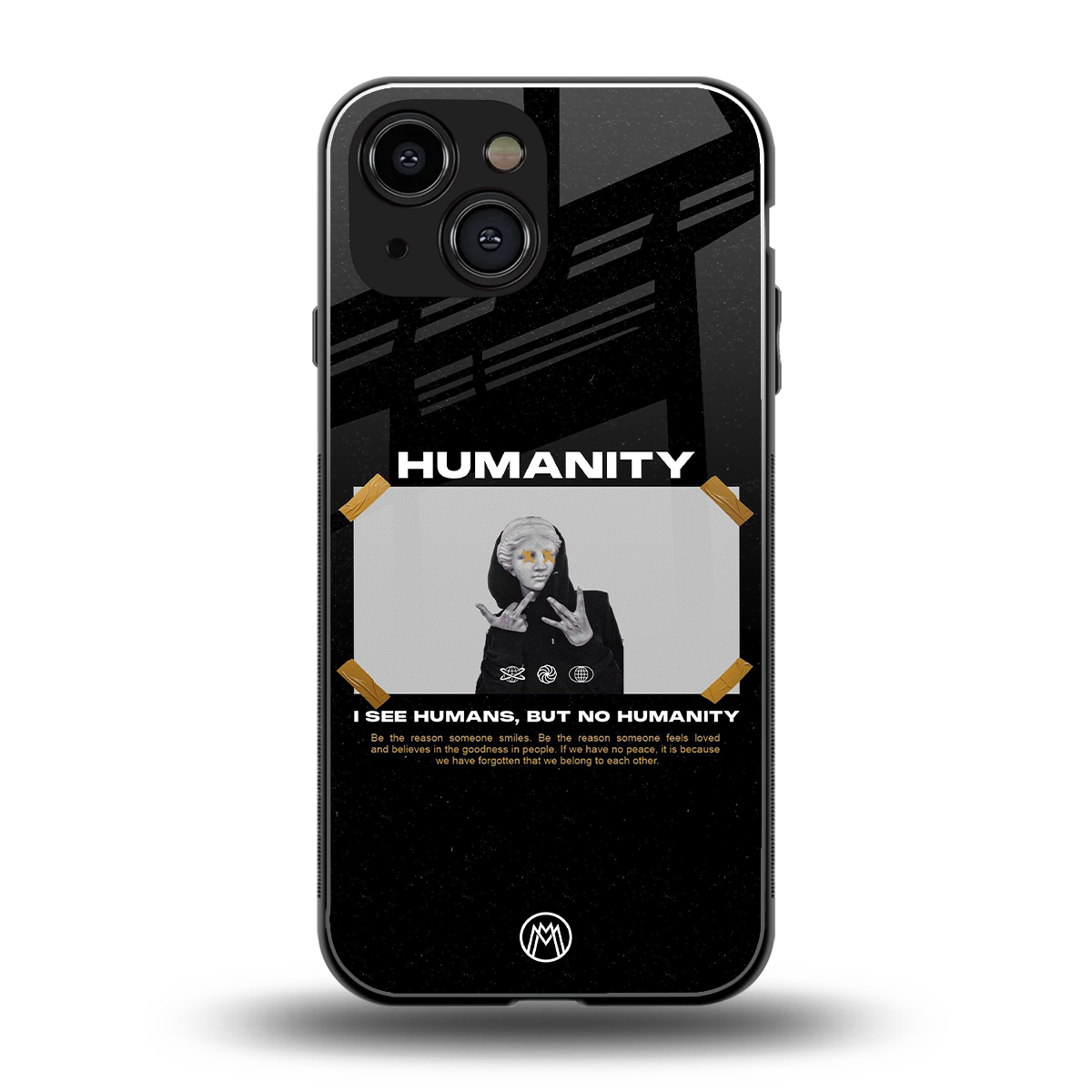 humans but no humanity back phone cover | glass case for iphone 13 mini