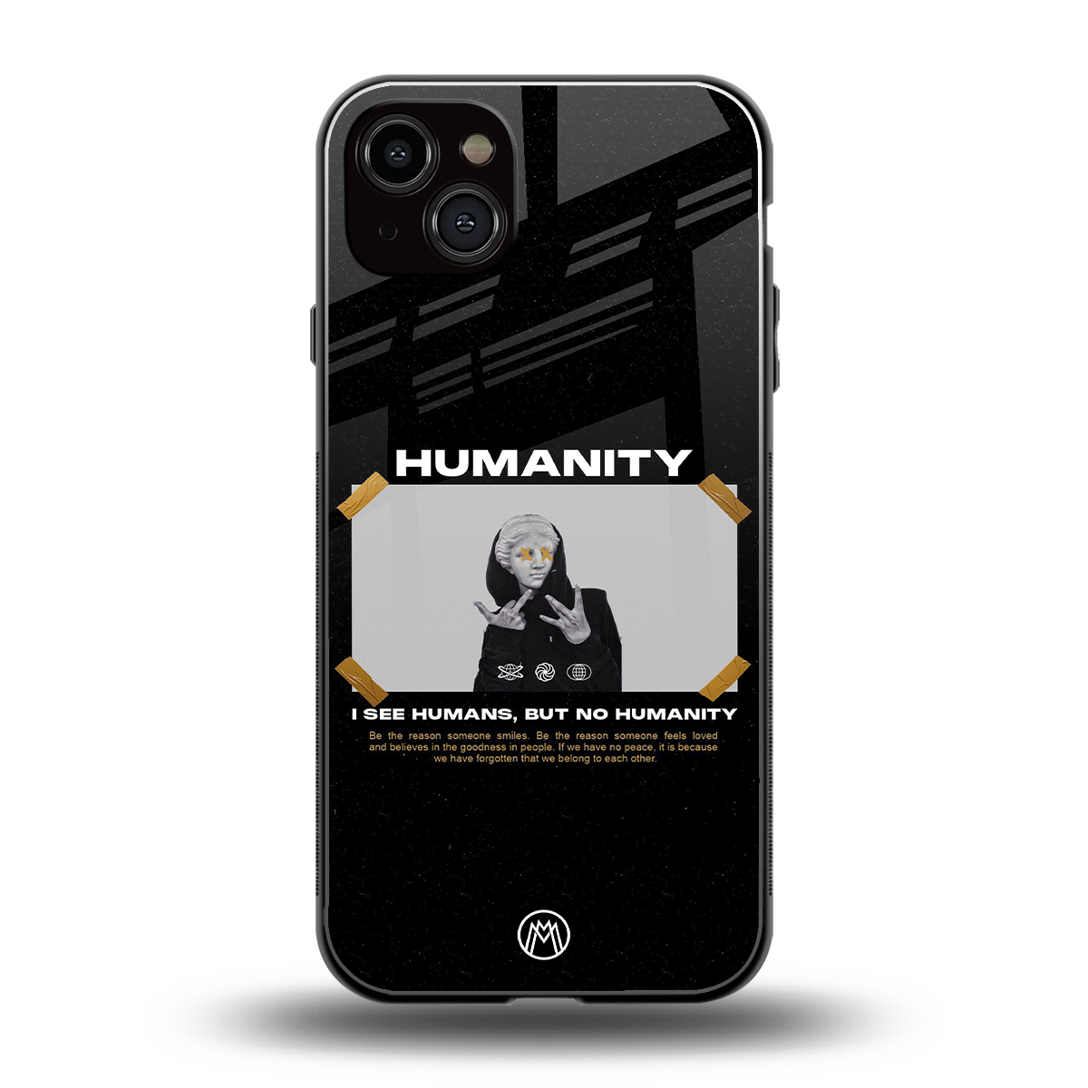 humans but no humanity back phone cover | glass case for iphone 15 plus