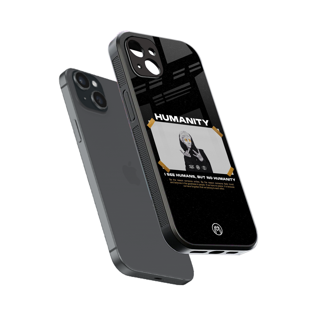 humans but no humanity back phone cover | glass case for iphone 15 plus