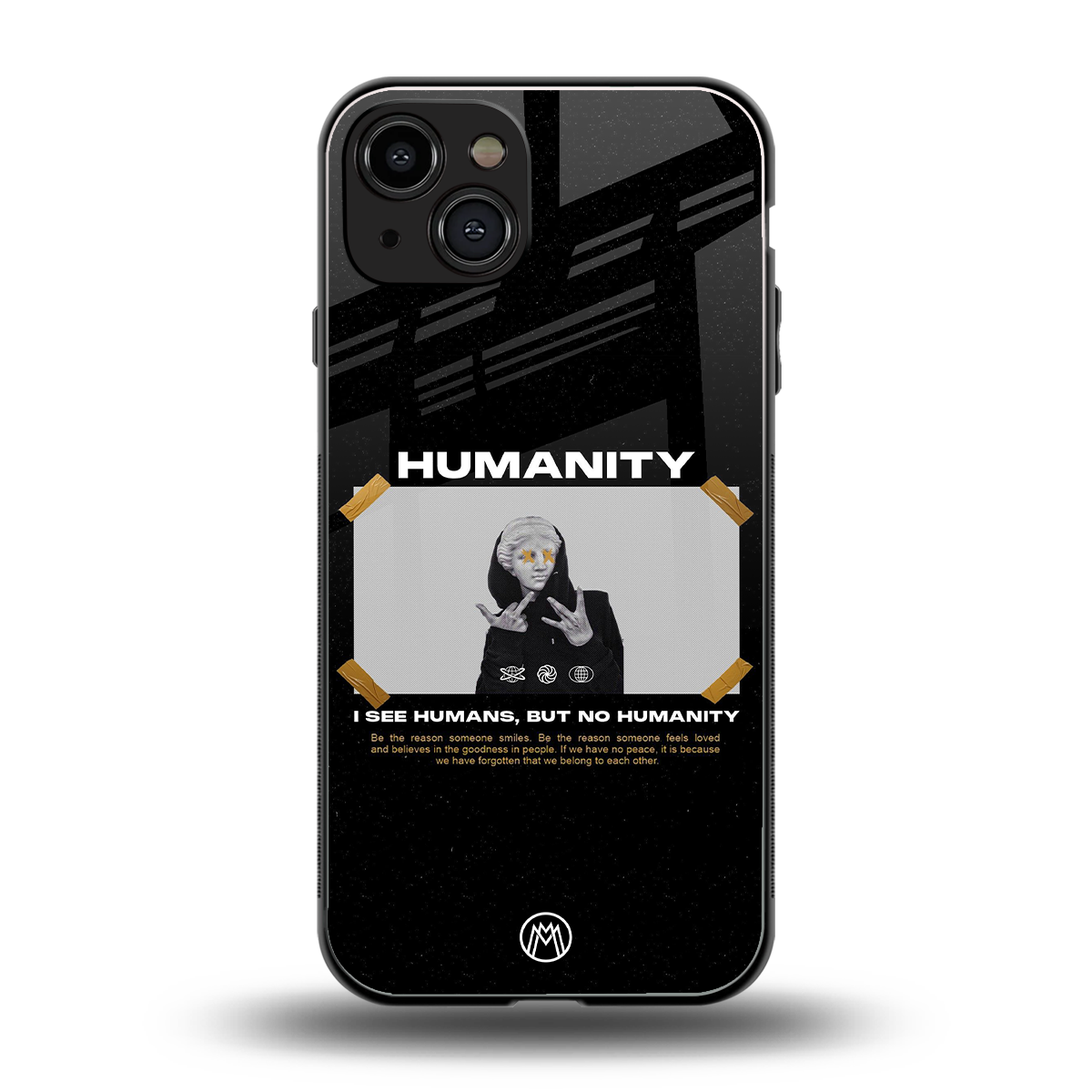 humans but no humanity back phone cover | glass case for iphone 15