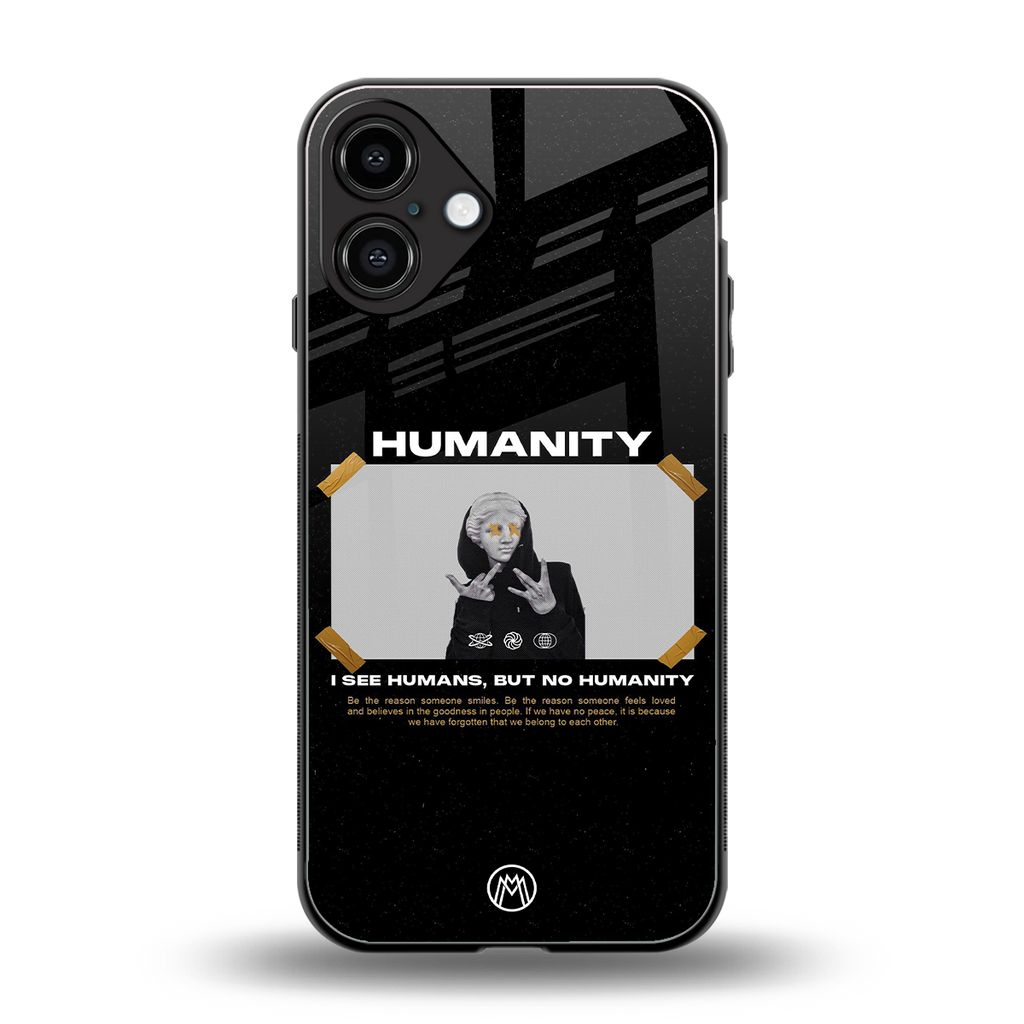 humans but no humanity back phone cover | glass case for iphone 16 plus