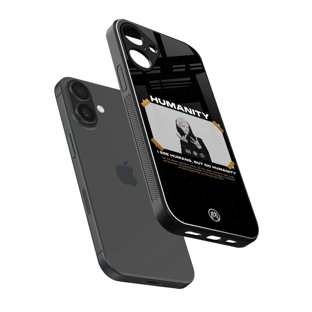 humans but no humanity back phone cover | glass case for iphone 16 plus