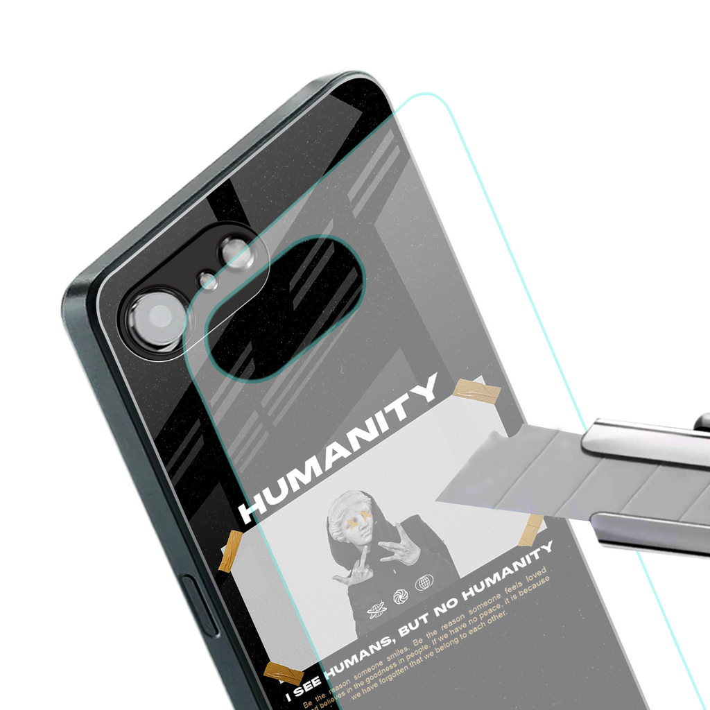 humans but no humanity back phone cover | glass case for iphone 16e