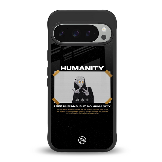 humans but no humanity back phone cover | glass case for google pixel 9 pro xl