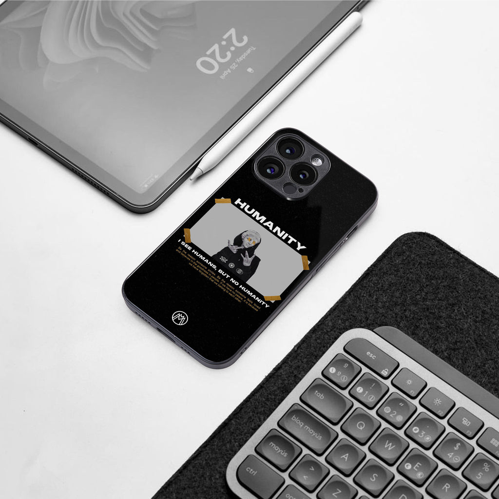 humans but no humanity back phone cover | glass case for iphone 16