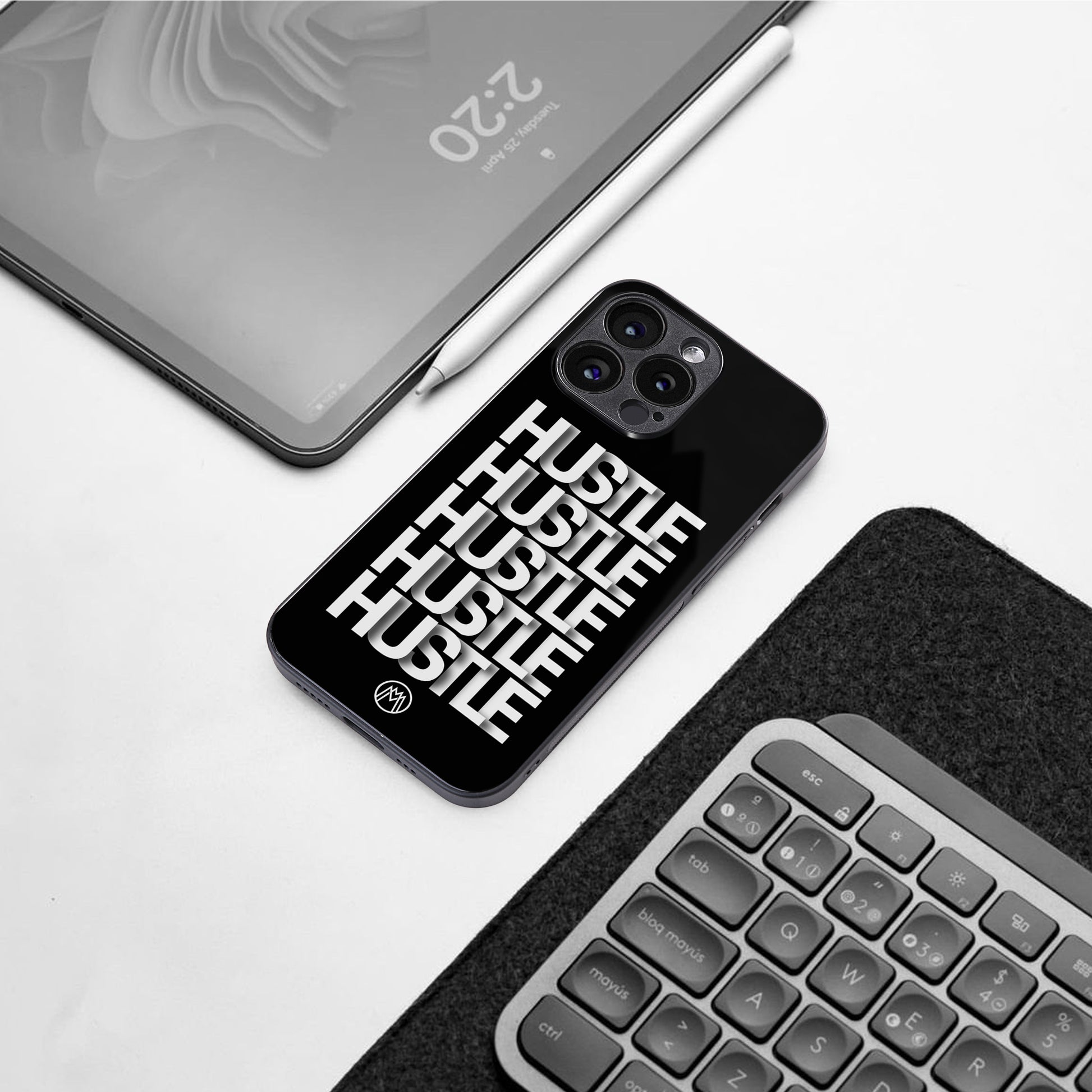 hustle back phone cover | glass case for iphone 16 pro max