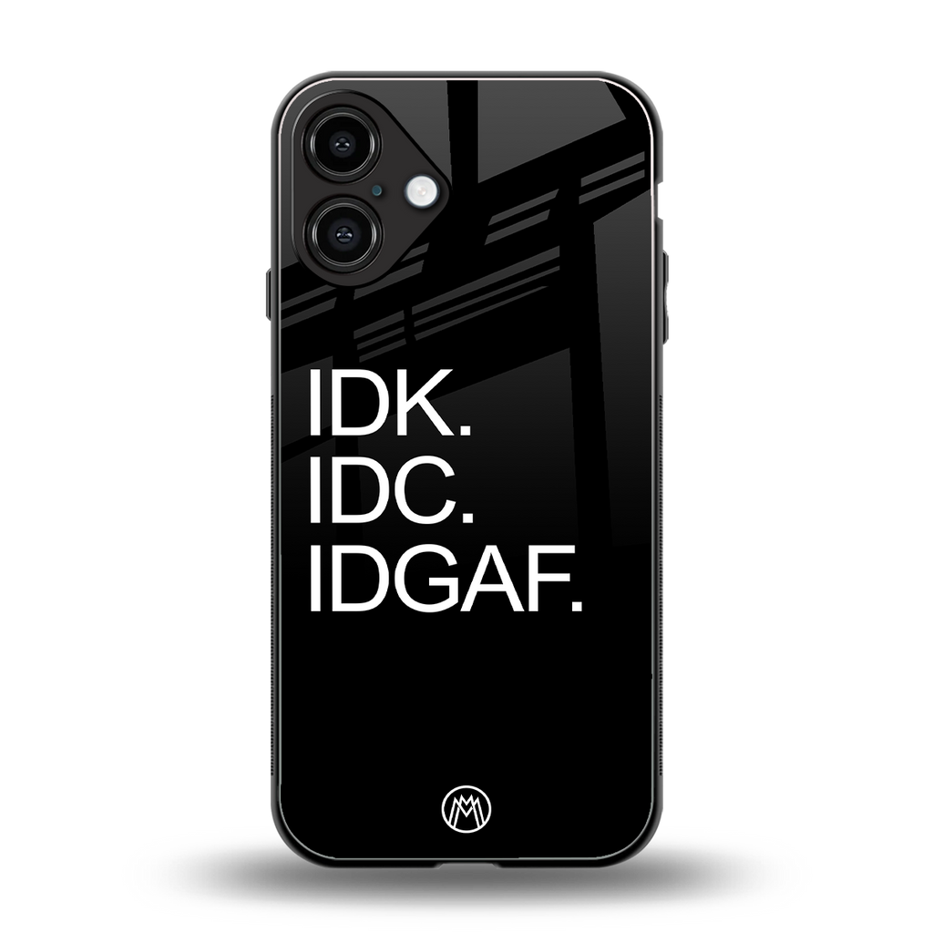 idgaf back phone cover | glass case for iphone 16 plus