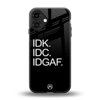 idgaf back phone cover | glass case for iphone 16 plus