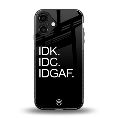 idgaf back phone cover | glass case for iphone 16 plus