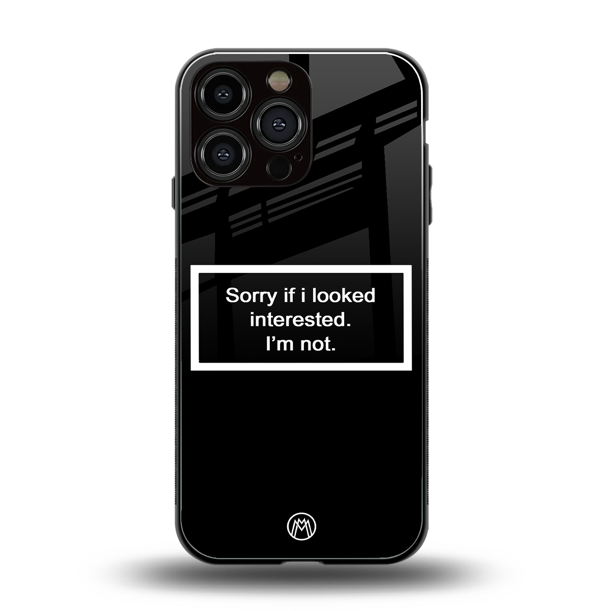 i'm not interested black back phone cover | glass case for iphone 14 pro max