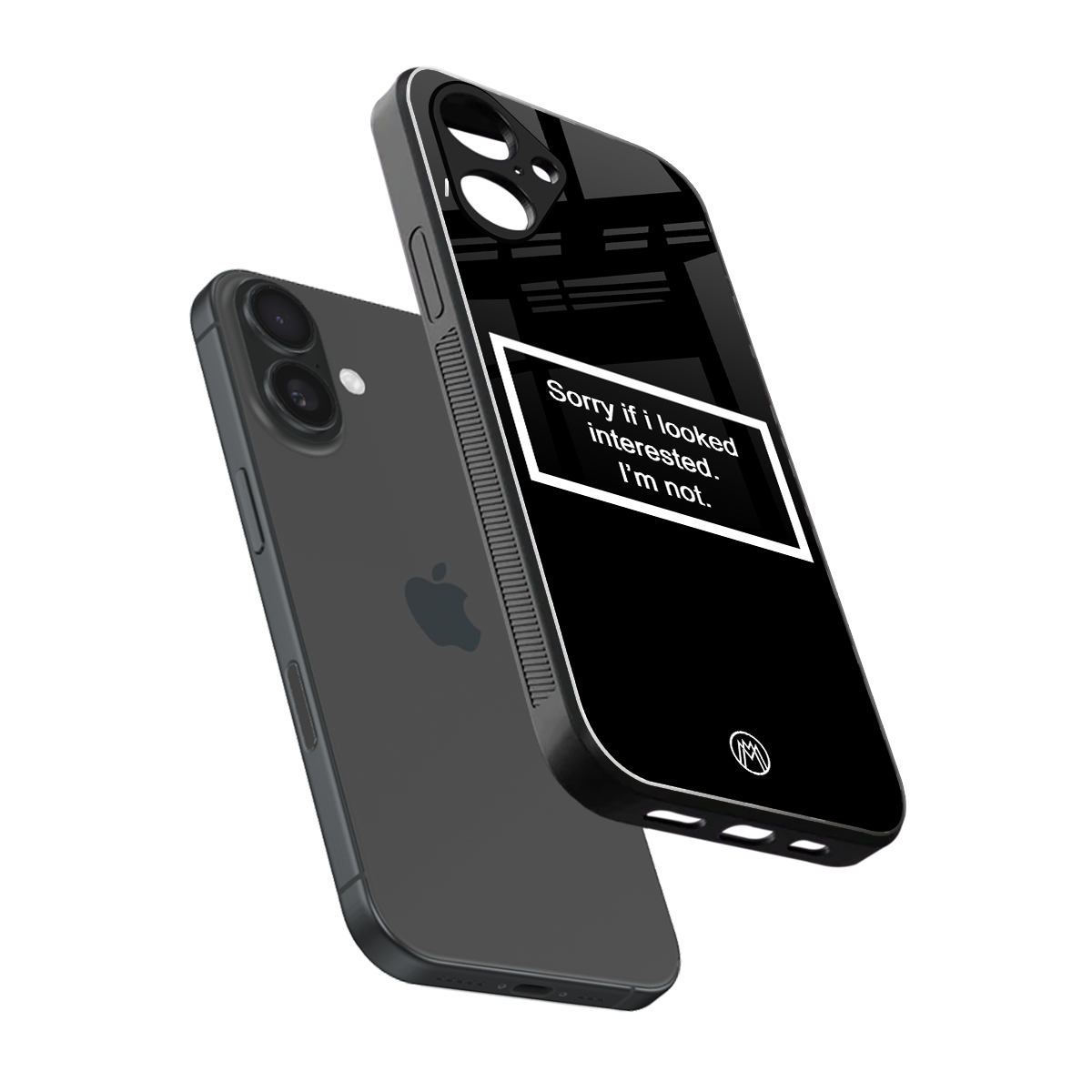 i'm not interested black back phone cover | glass case for iphone 16