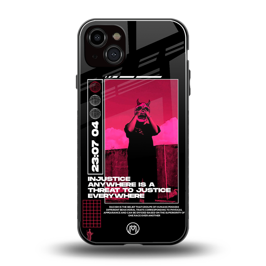 injustice back phone cover | glass case for iphone 15 plus