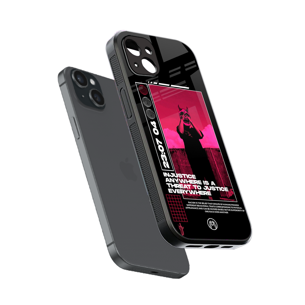 injustice back phone cover | glass case for iphone 15 plus