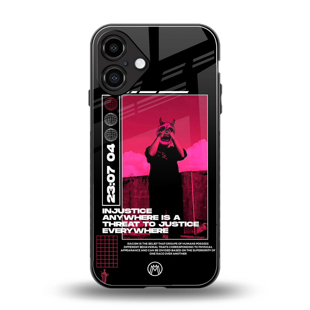 injustice back phone cover | glass case for iphone 16 plus