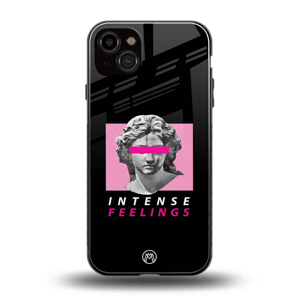 intense feelings back phone cover | glass case for iphone 15 plus