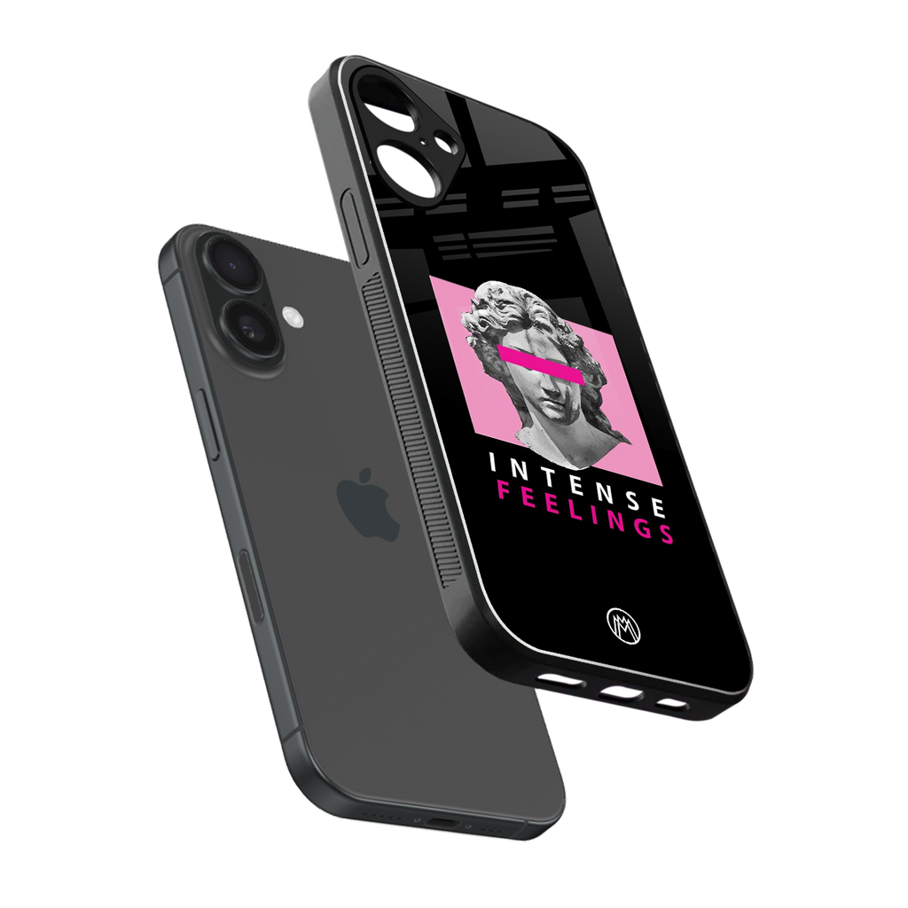 intense feelings back phone cover | glass case for iphone 16 plus