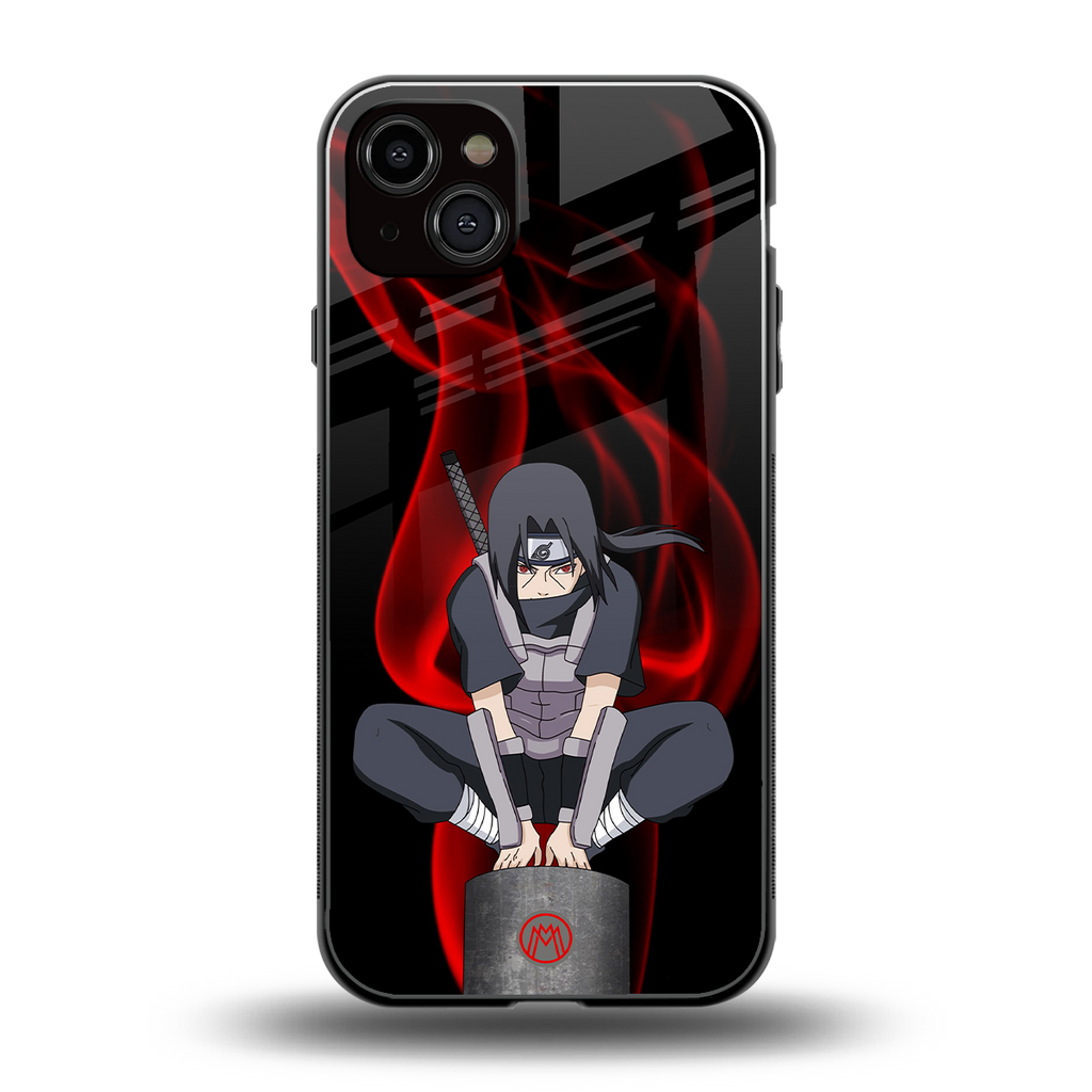 itachi uchiha back phone cover | glass case for iphone 15 plus